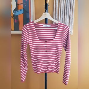 Striped Slightly Crop Long Sleeve Top